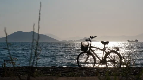 Bike on the beach at sunset Stock Footage 249966919