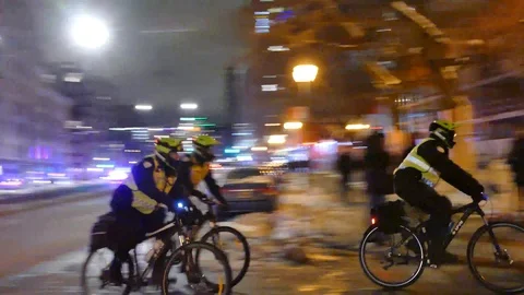 Bike cops passing in speed Stock Footage 87750691