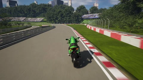 Bike Driver Accelerating from the pole position in a racing track level Stock Footage 279662014