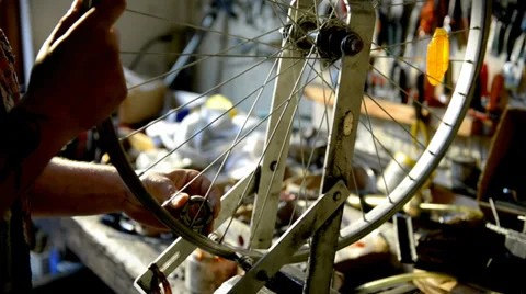 Bike mechanic at work Stock Footage 39891340