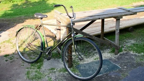 The bike is parked at the workbench Stock Footage 110837670