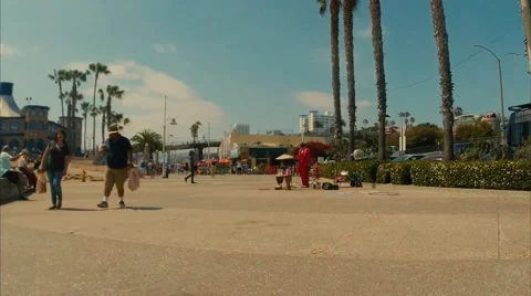 Bike path area by beach in Santa Monica, California EDITORIAL Stock Footage 63445791