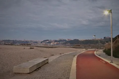 Bike path by the light of lanterns Stock Photos