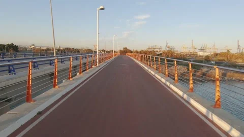 Bike path on modern bridge Stock-Footage 166600707
