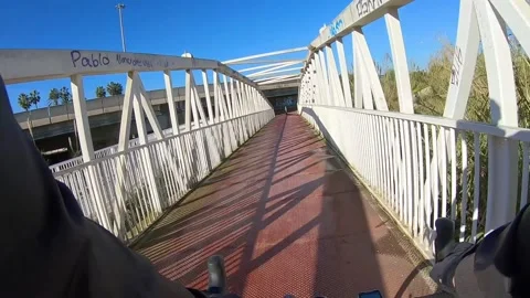 Bike path on modern bridge Stock Footage 174200393