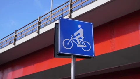 Bike path sign with Rome’s eastern ring road in the background Stock Footage 320257306
