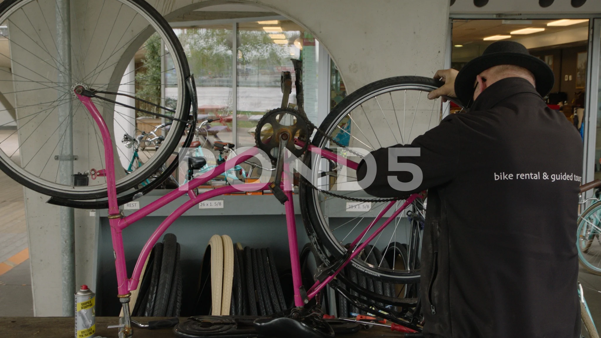 Bike Repair Man Replacing Bicycle Wheel Stock Video Pond5