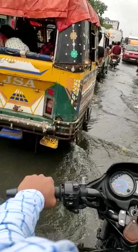 Bike Ride in Flood Water. Stock Footage