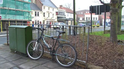 Bike Tied to Railing Stock Footage 42469735