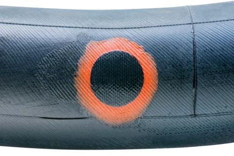 Bike tire with applied patch close up Foto stock