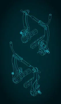 Bike v-brake isometric technical drawings Stock-Illustration