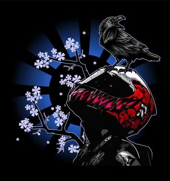 Biker and crows that are perching Stock Illustration