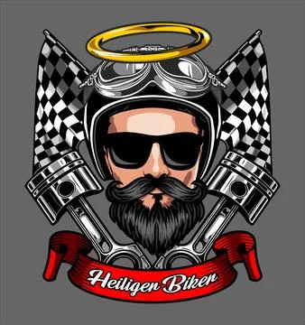 Biker and piston checkered flag background Stock Illustration