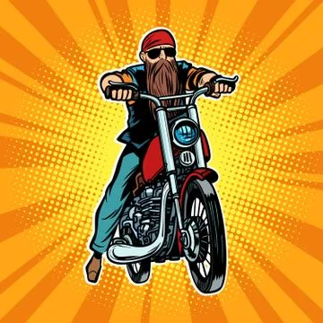 Biker bearded man on a motorcycle 库存插图