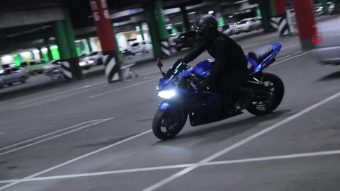 Biker in black helmet Video stock 143219472