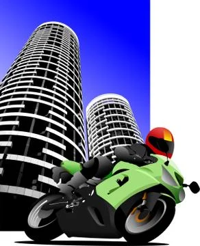 Biker on city background. Motorcycle. Vector illustration Illustrazione stock