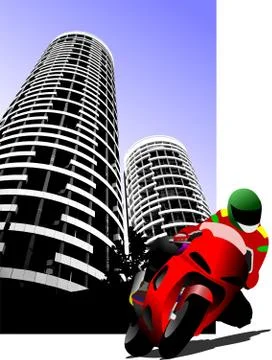 Biker on city background. Motorcycle. Vector illustration Stock Illustration