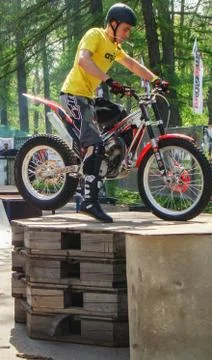 Biker on the construction. 库存照片