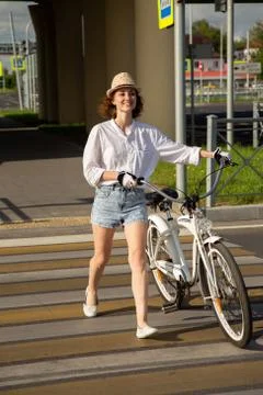 Biker on crosswalk Foto stock