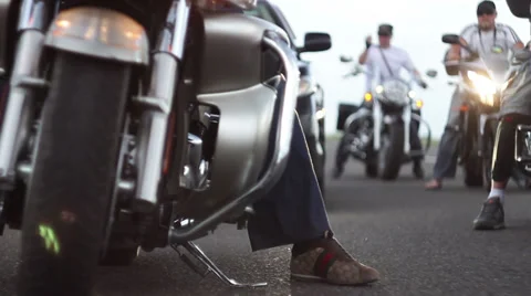 Biker Gets Off The Bike Stock Footage 39423035