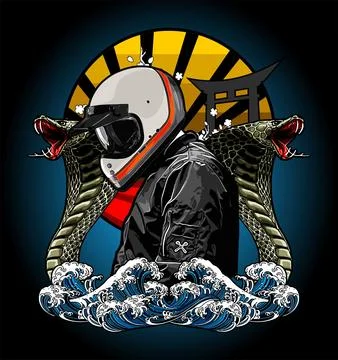 Biker with helmet full face Stock Illustration