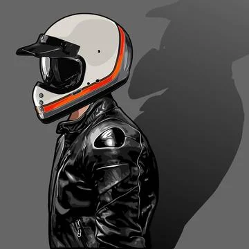 Biker with helmet retro vector template Stock Illustration
