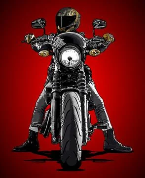 Biker in leather jacket front view Stock Illustration