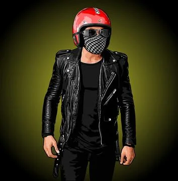 Biker with leather jacket vector template Stock Illustration