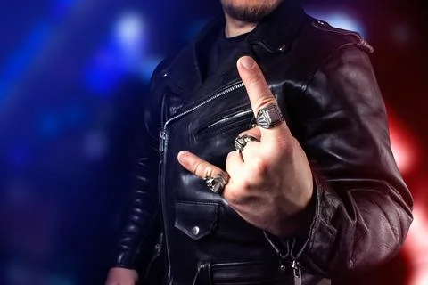 Biker man in leather jacket back view. Stock Photos