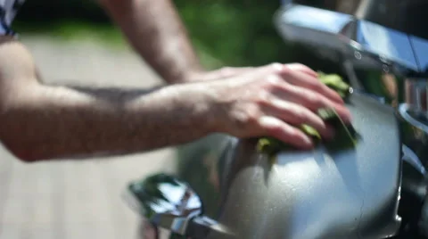Biker Motorcycle Tank Washes Stock Footage 39422953