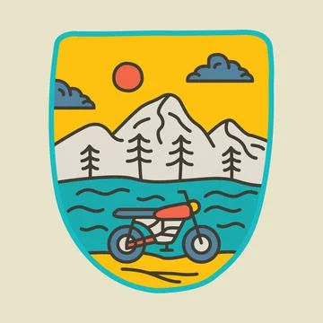 Biker nature line badge patch pin graphic illustration vector art t-shirt des Stock Illustration
