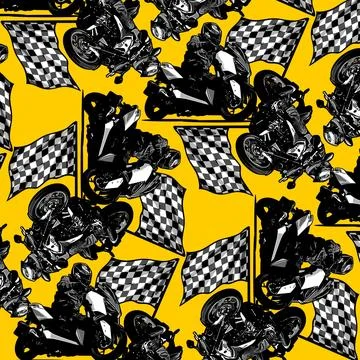 Biker pattern and checkered flag Stock Illustration