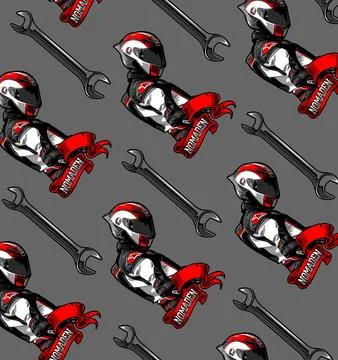 Biker pattern and wrench on black background Stock Illustration