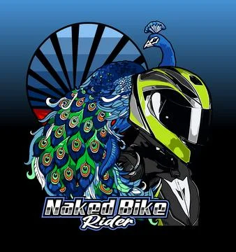A biker with a peacock background Stock Illustration