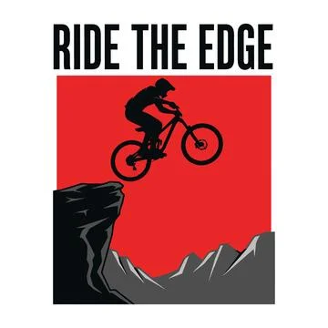 Biker performs daring stunt on mountain edge with bike tshirt design Stock Illustration
