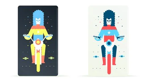 Biker with a psychedelic skull Illustrazione stock