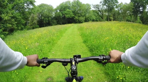 Biker rides through a meadow Video stock 51426645