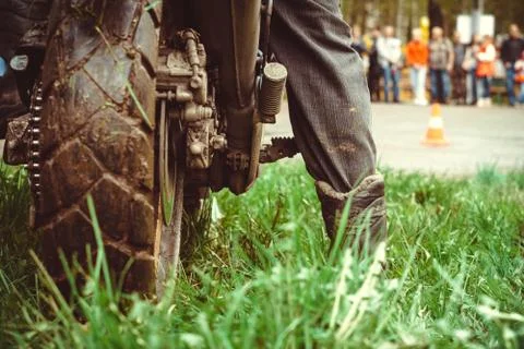Biker before the start Stock Photos
