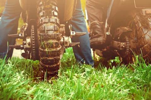 Biker before the start Stock Photos