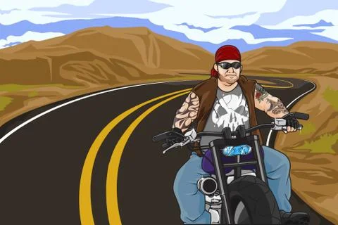 Biker with tattoo Stock Illustration