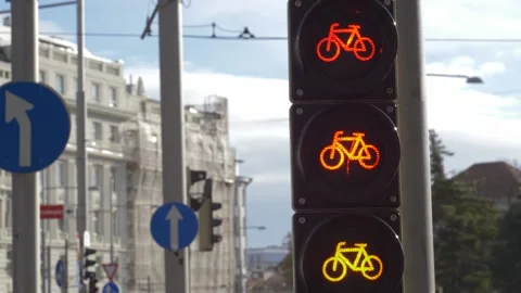 Biker traffic light Stock Footage 147435697