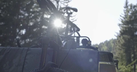 Biker unloading the bicycles from the van on a sunny day Stock Footage 85969459