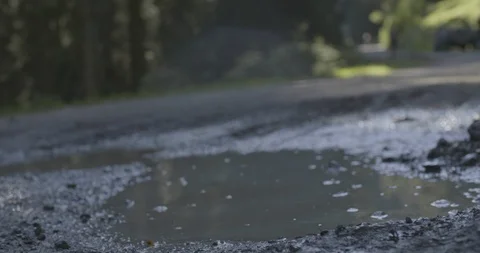 Bikers cycling through the puddle in the forest Stock Footage 85969487