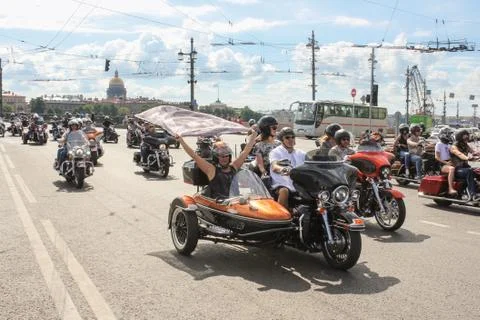 Bikers with a flag. 库存照片