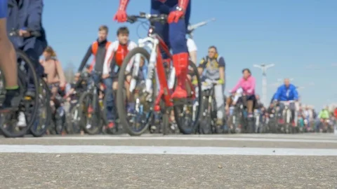 Bikers started to move - slowmotion 60fps Stock Footage 78635882