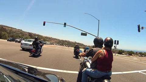 Bikers Vs Car At Traffic Light In California Stock Footage 97147694
