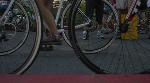 Bikers waiting to race Stock Footage 51595707