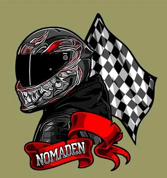 Bikers wearing helmets with checkered flags Stock Illustration