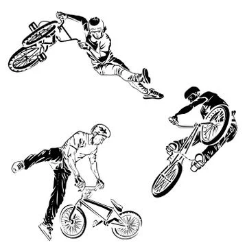 Bikers on white background. Extreme theme modern print. Isolated on white Stock Illustration
