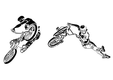 Bikers on white background. Extreme theme modern print. Isolated on white Stock Illustration